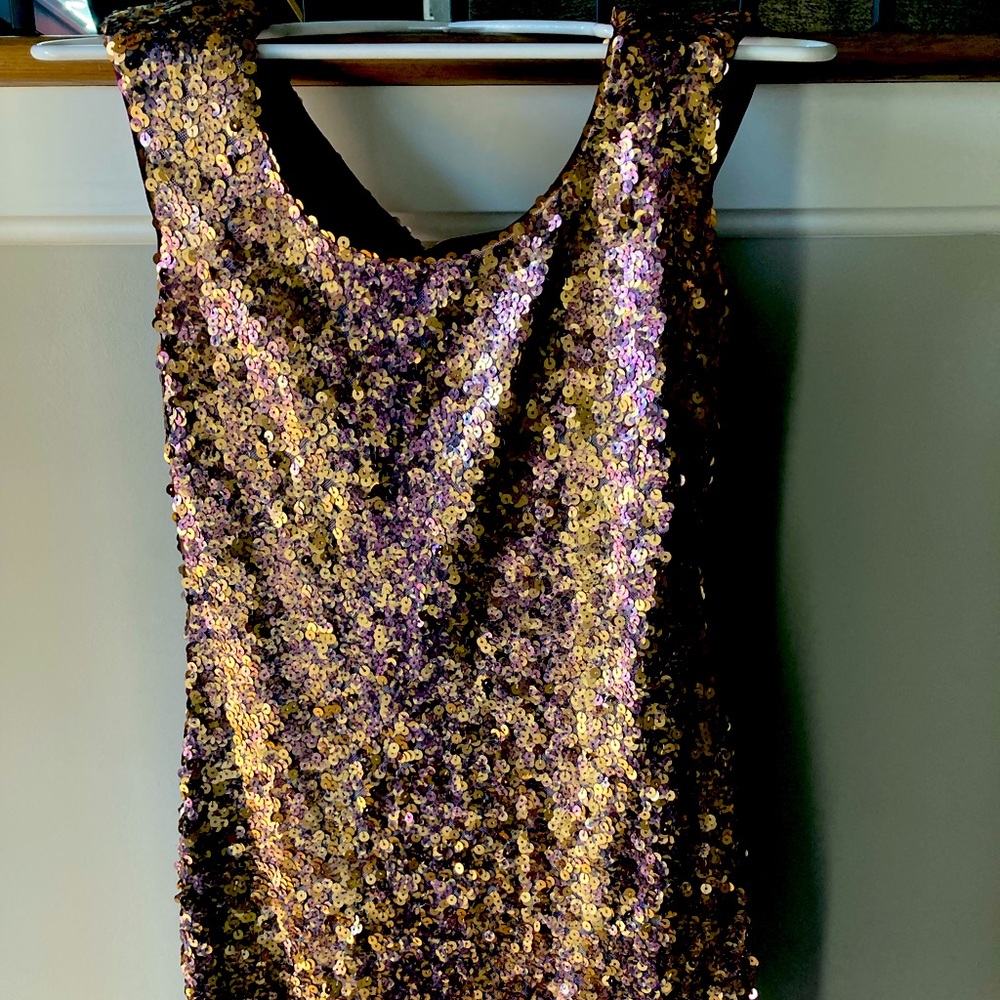 AQUA DRESSES Bronze & Purple Sequins Mini Dress 2